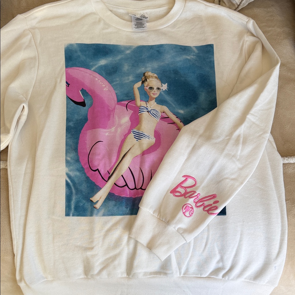 Barbie White Sweatshirt With Pink And Blue Pool Graphic
